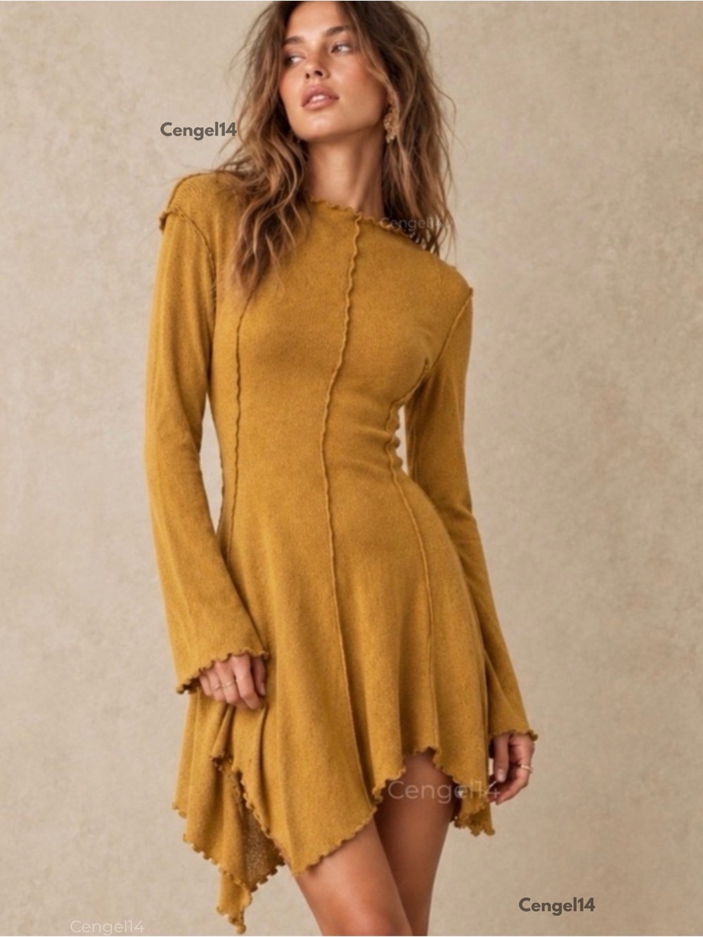 Free People We The Free Full Swing Mini Dress Ochre Gold XS NWOT